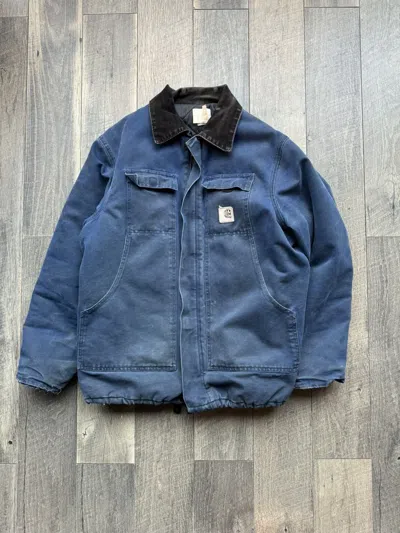 Pre-owned Carhartt X Vintage 90's Carhartt Duck Work Jacket Blue C26blu Large Usa
