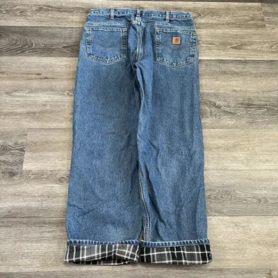 Pre-owned Carhartt X Vintage 90's Carhartt Flannel Lined Wide Leg Thick Jeans In Blue