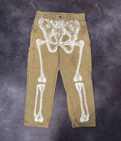 Pre-owned Carhartt X Vintage 90's Carhartt Skeleton Custom Work Pants Jeans In Cream