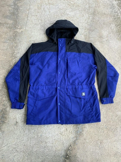 Pre-owned Carhartt X Vintage 90's Carhartt Workwear Oversized Parka Rain Jacket In Blue/black