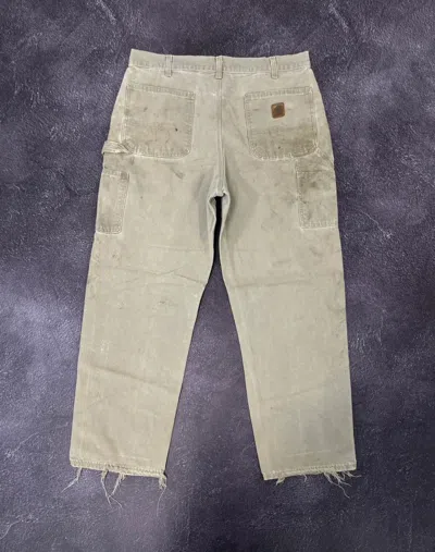 Pre-owned Carhartt X Vintage 90's Carhartt Y2k Distressed Work Baggy Pants Jeans In Gray/beige