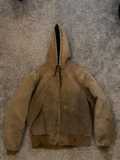 Pre-owned Carhartt X Vintage Carharrt Distressed Hooded Jacket In Brown