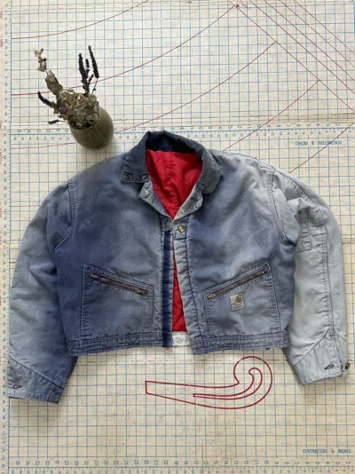 Pre-owned Carhartt X Vintage Carhartt Cropped Jacket Detroit Style Faded Blue 46