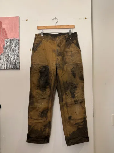 Pre-owned Carhartt X Vintage Carhartt Double Knee Pants Mud Oil Bleach Wash