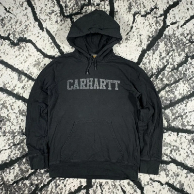 Pre-owned Carhartt X Vintage Carhartt Hooded College Sweatshirt Hoodie Logo Vintage Style In Black