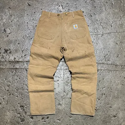 Pre-owned Carhartt X Vintage Carhartt Insulated Workwear Jeans Thrashed Carpenter In Tan