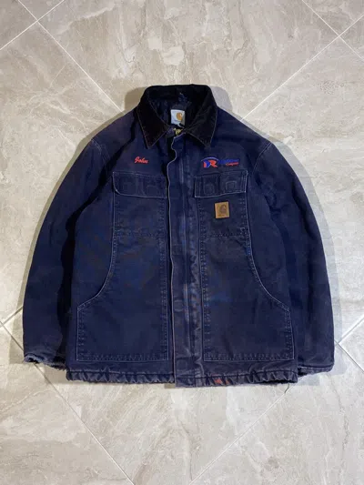 Pre-owned Carhartt X Vintage Carhartt Streetwear Style Distressed Jacket In Navy