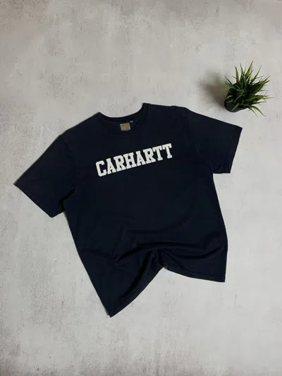 Pre-owned Carhartt X Vintage Carhartt T Shirt Tee Big Logo Baggy Faded 90's In Blue