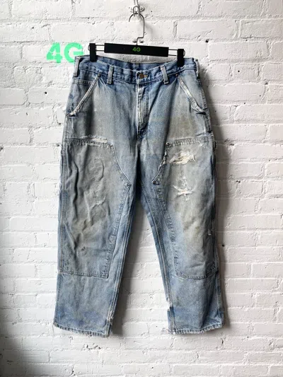 Pre-owned Carhartt X Vintage Carhartt Thrashed Double Knee Carpenter Jeans In Blue