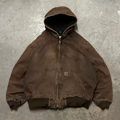 Pre-owned Carhartt X Vintage Crazy Faded Carhartt Hooded Work Jacket In Brown