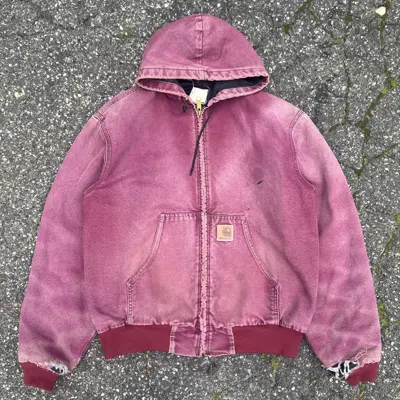 Pre-owned Carhartt X Vintage Crazy Faded Red Carhartt Hooded Work Wear Jacket