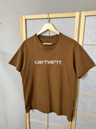 Pre-owned Carhartt X Vintage Crazy Mustard Y2k Carhartt Embroidered Logo T Shirt Vtg 00s In Brown
