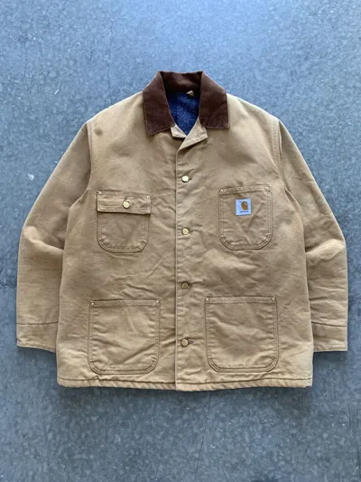 Pre-owned Carhartt X Vintage Crazy Vintage 90's Carhartt Chore Jacket Sunfaded Blanket In Tan