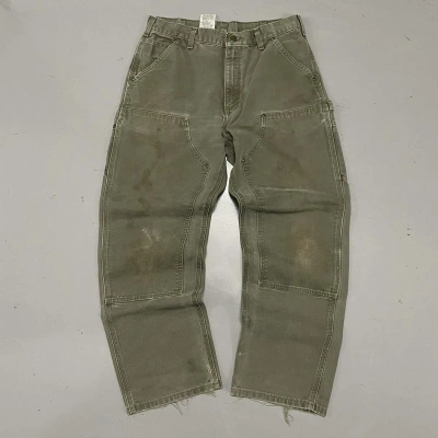 Pre-owned Carhartt X Vintage Crazy Vintage 90's Carhartt Distressed Faded Double Knees In Olive