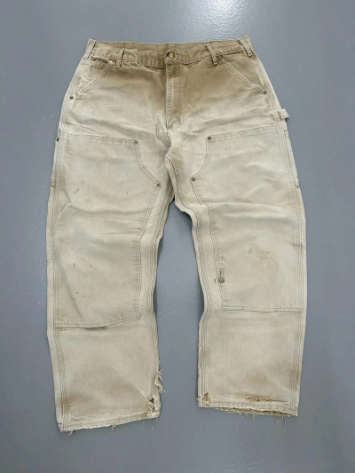 Pre-owned Carhartt X Vintage Crazy Vintage 90's Carhartt Double Knee Faded Distressed In Beige