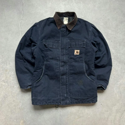 Pre-owned Carhartt X Vintage Crazy Vintage 90's Carhartt Faded Navy Chore Work Jacket Hype