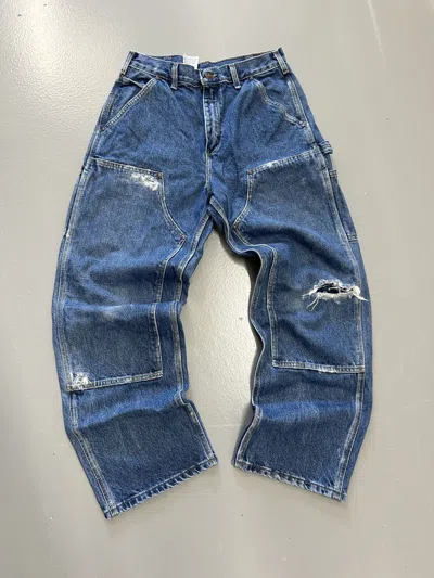 Pre-owned Carhartt X Vintage Crazy Vintage Carhartt Double Knees Faded Distressed Denim In Blue