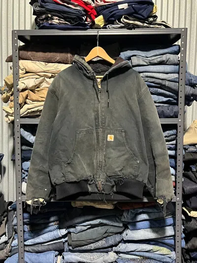 Pre-owned Carhartt X Vintage Crazy Vintage Thrashed Carhartt Hooded Jacket Faded Workwear In Grey