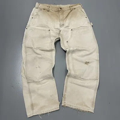 Pre-owned Carhartt X Vintage Crazy Vintage Thrashed Distressed Carhartt Double Knee Faded In Beige