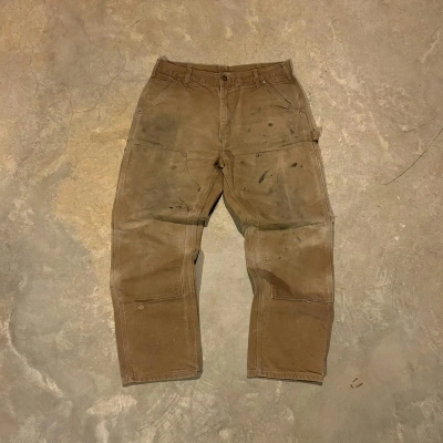 Pre-owned Carhartt X Vintage Crazy Vintage Y2k Carhartt Faded Distressed Double Knee Pant In Tan