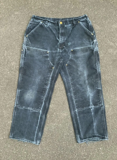 Pre-owned Carhartt X Vintage Faded Black Double Knee Dungaree Black Carhartt Pants B01