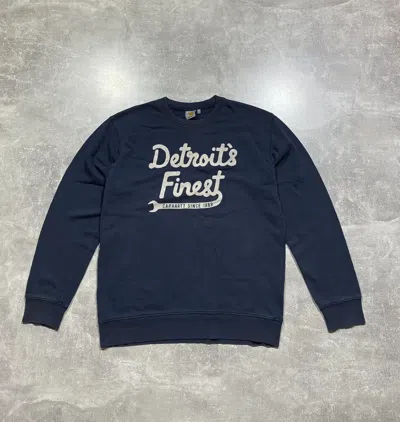 Pre-owned Carhartt X Vintage Y2k Carhartt Detroit's Finest Big Logo Sweatshirt In Navy