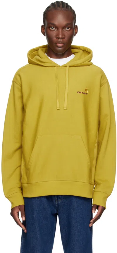Carhartt Yellow American Script Hoodie In Xx 29s Golden Olive