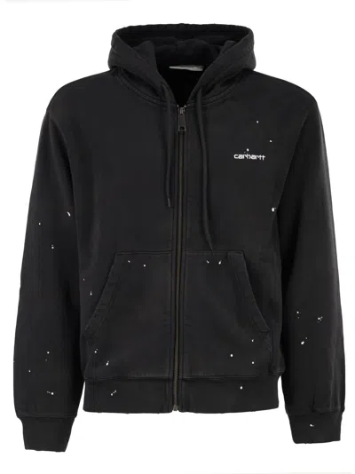 Carhartt Wip Zip-up Hooded Sweatshirt With Paint Effect Print In Black