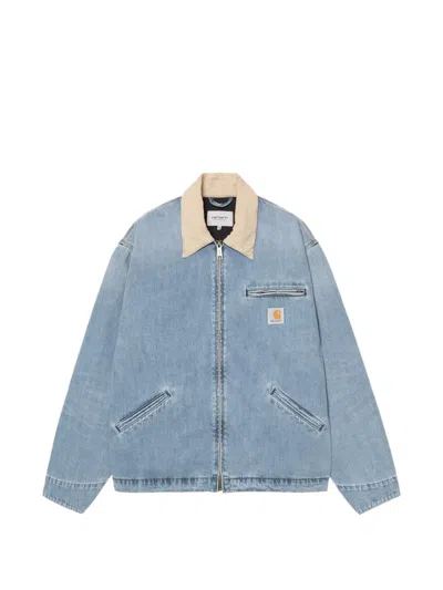 Carhartt Detroit Denim Jacket Corduroy Collar Zip Pockets In Blue