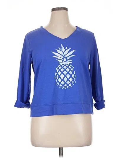 Pre-owned Caribbean Joe 3/4 Sleeve Top Blue Scoop Neck Tops