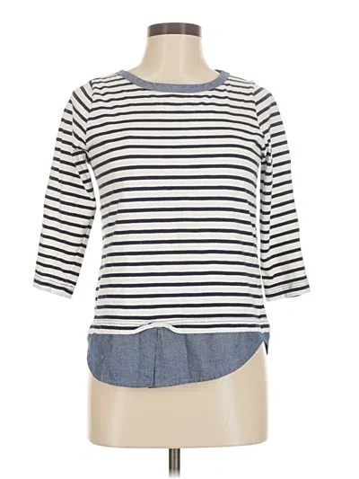 Pre-owned Caribbean Joe 3/4 Sleeve Top White Boatneck Tops