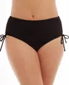 Caribbean Joe Back Plus Size Adjustable Side Tie Tankini Bottom In Black In Black