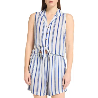 Caribbean Joe Crinkle Tie Front Top In Blue