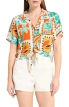 Caribbean Joe Crinkle Tie Front Top In Multi