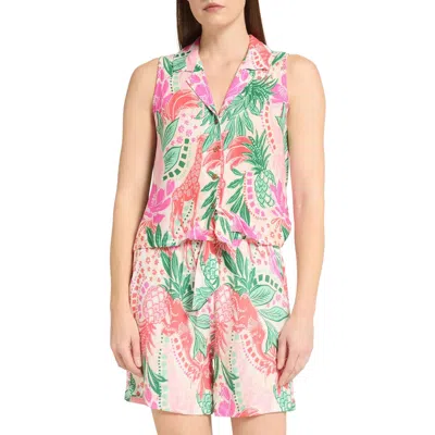 Caribbean Joe Crinkle Tie Front Top In Multi