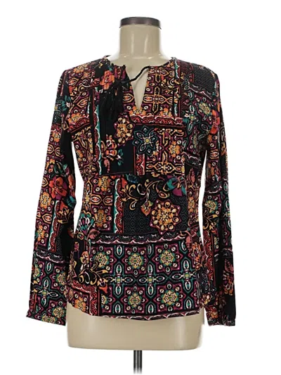 Pre-owned Caribbean Joe Long Sleeve Blouse In Black