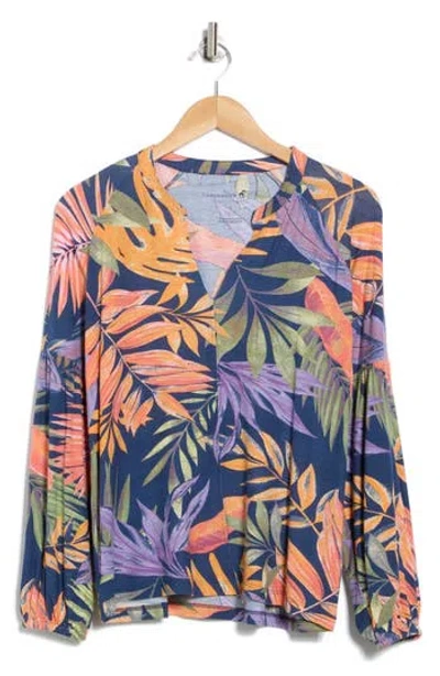 Caribbean Joe Notch Collar Long Sleeve Top