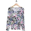 Caribbean Joe Pleat Front Long Sleeve T-shirt In White