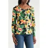 Caribbean Joe Pleat Front Long Sleeve T-shirt In Multi