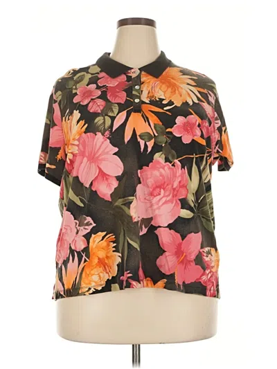 Pre-owned Caribbean Joe Short Sleeve Blouse In Black