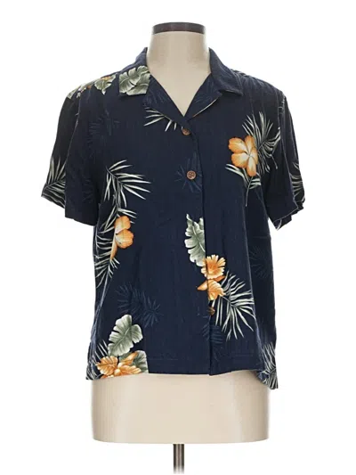 Pre-owned Caribbean Joe Short Sleeve Blouse In Blue