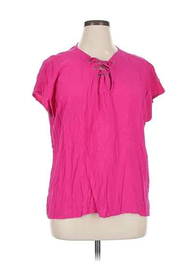 Pre-owned Caribbean Joe Short Sleeve Blouse In Pink