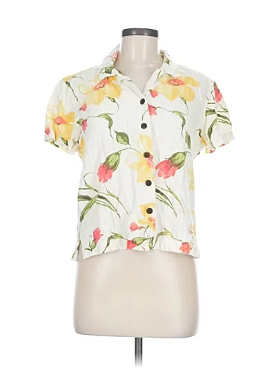 Pre-owned Caribbean Joe Short Sleeve Blouse In White