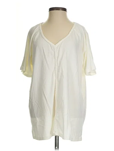 Pre-owned Caribbean Joe Short Sleeve Blouse In White