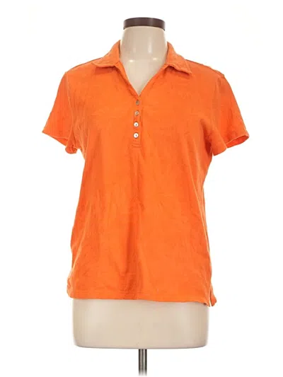 Pre-owned Caribbean Joe Short Sleeve Top Orange Collared Neckline Tops