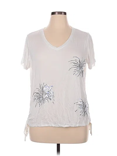 Pre-owned Caribbean Joe Short Sleeve Top Silver V-neck Tops