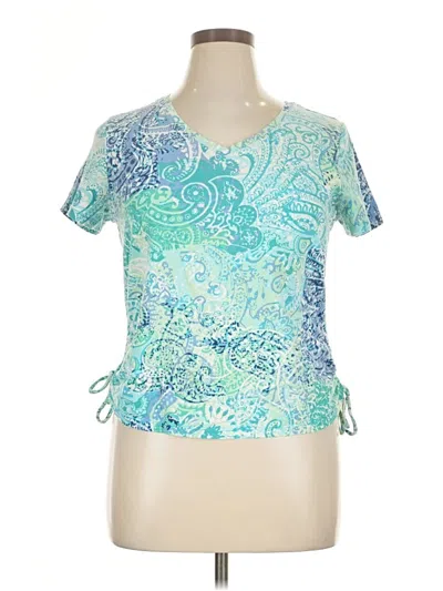 Pre-owned Caribbean Joe Short Sleeve Top Teal Sweetheart Neckline Tops