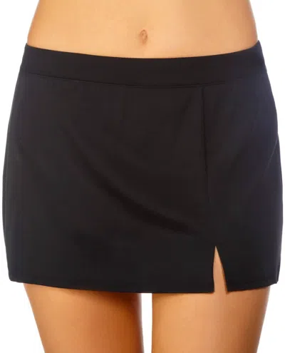 Caribbean Joe Side Slit Swim Skirt In Black In Animal Print