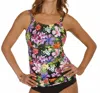 Caribbean Joe Sunkissed Tropical Shirred High Neck Tankini Top In Joe Tropical In Black