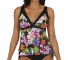 Caribbean Joe Sunkissed Tropical V-neck Framed Surplice Tankini Top In Joe Tropical In Black